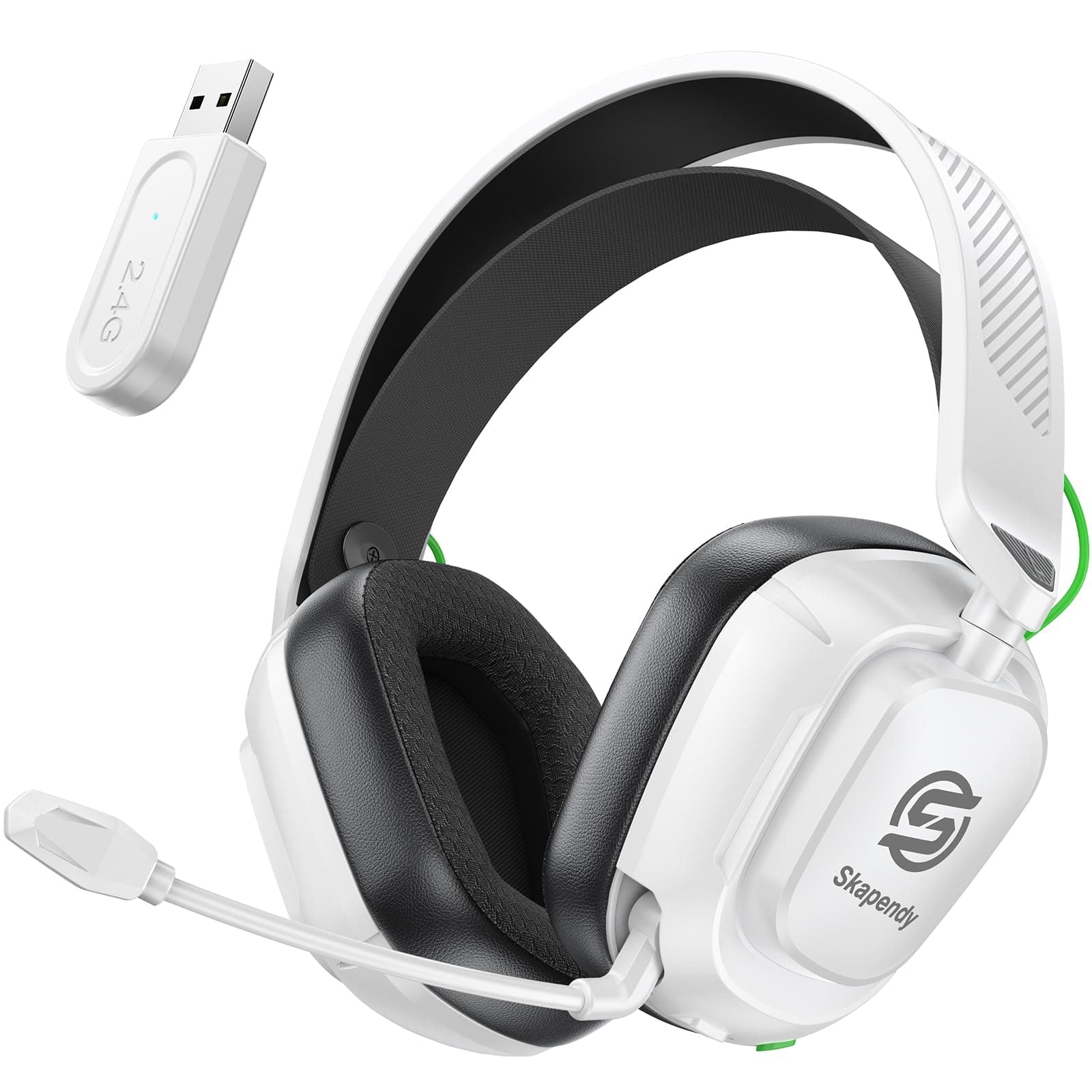 SKAPENDY 2.4GHz Wireless Gaming Headset for PS5, PS4, Switch, Mac, PC, Ultra-Low Latency, 50+ Hr Battery, Stereo Sound Gaming Headphones with Noise-Canceling Mic, Bright Black White