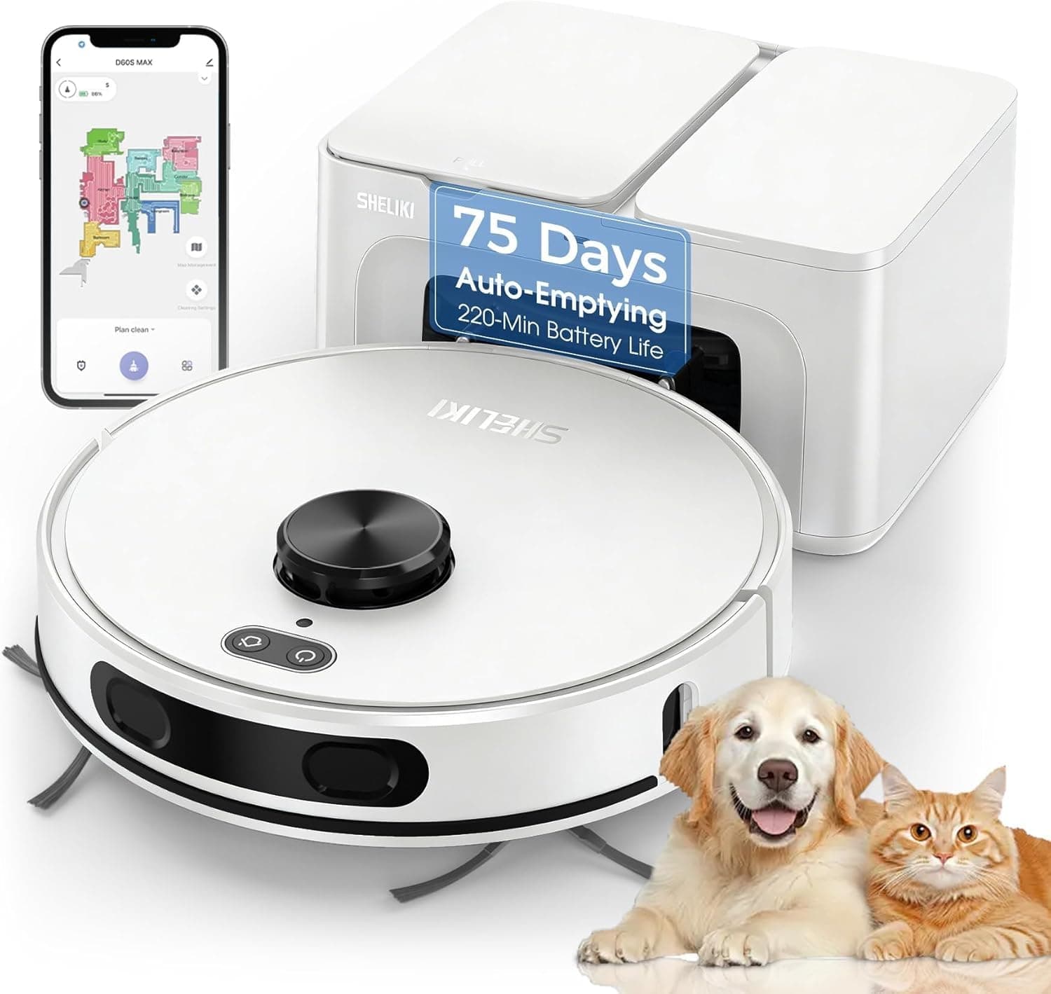 Robot Vacuum and Mop Combo, Mapping Robotic Vacuums Cleaner with 75 Days Self-Emptying, LiDAR Navigation Smart & Strong Suction, WiFi/App/Alexa/Voice Control, Quiet for Home Pet Hair Hard Floor Carpet