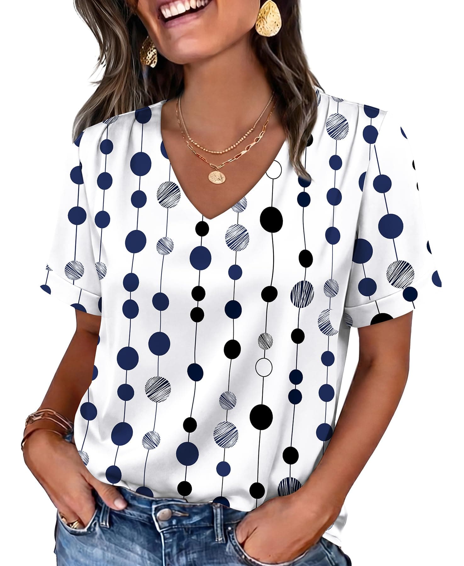 WIHOLL Work Blouses for Women Dressy Casual Summer Tops V Neck Short Sleeve Shirts