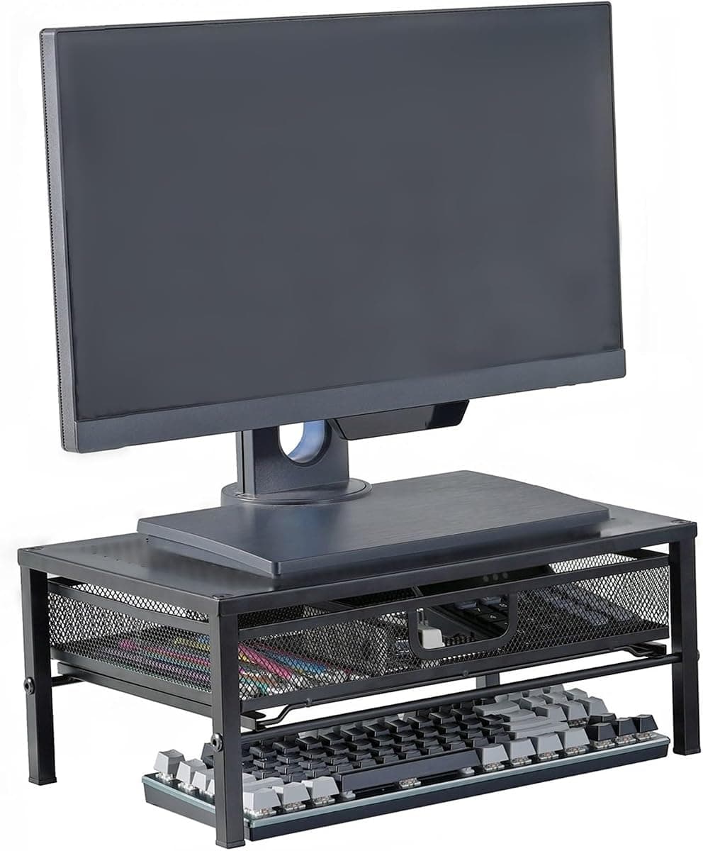 Metal Computer Stand for Desk,Monitor Riser with Drawer ,Desktop Stand for Laptop,Printer and Monitor,Black