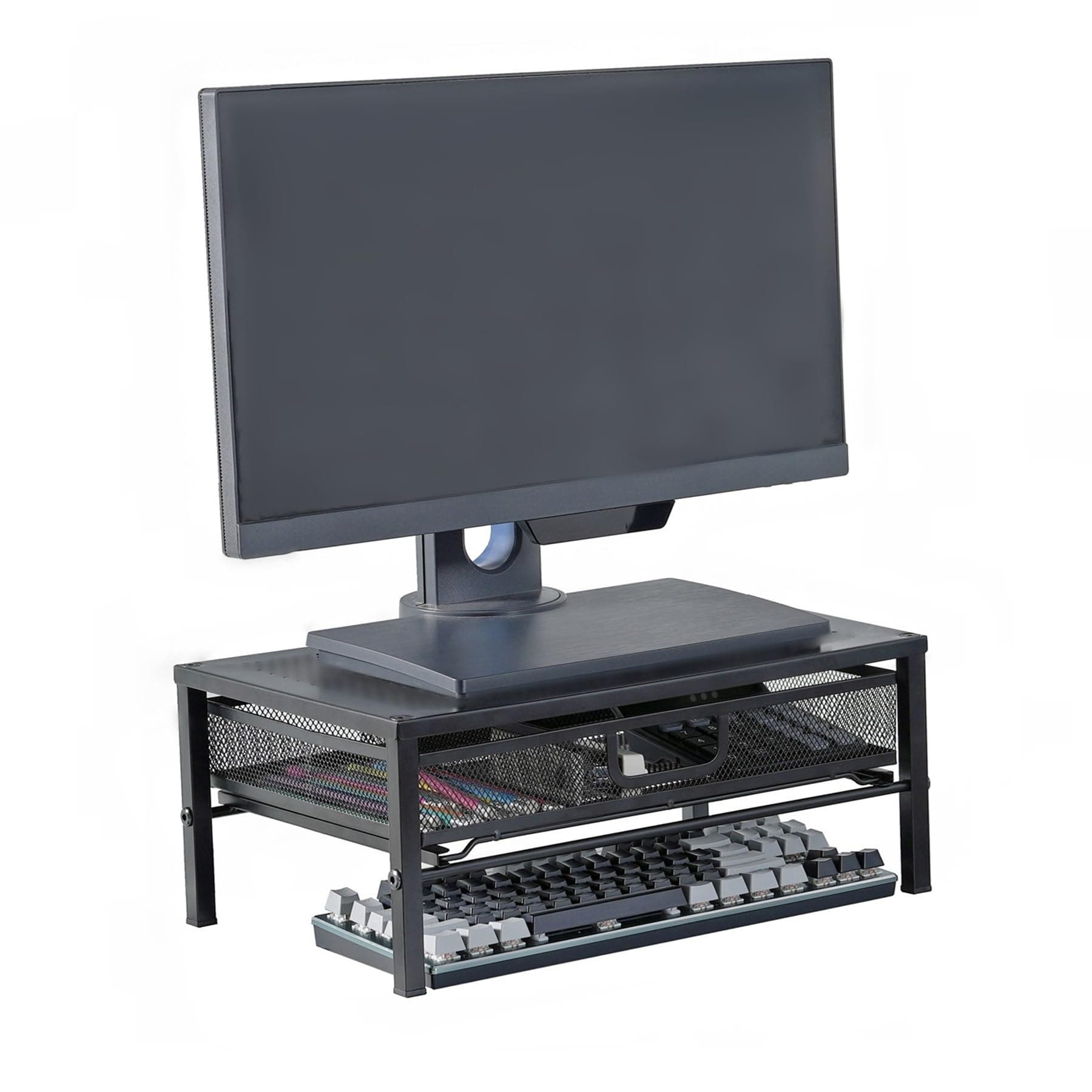 Metal Computer Stand for Desk,Monitor Riser with Drawer ,Desktop Stand for Laptop,Printer and Monitor,Black