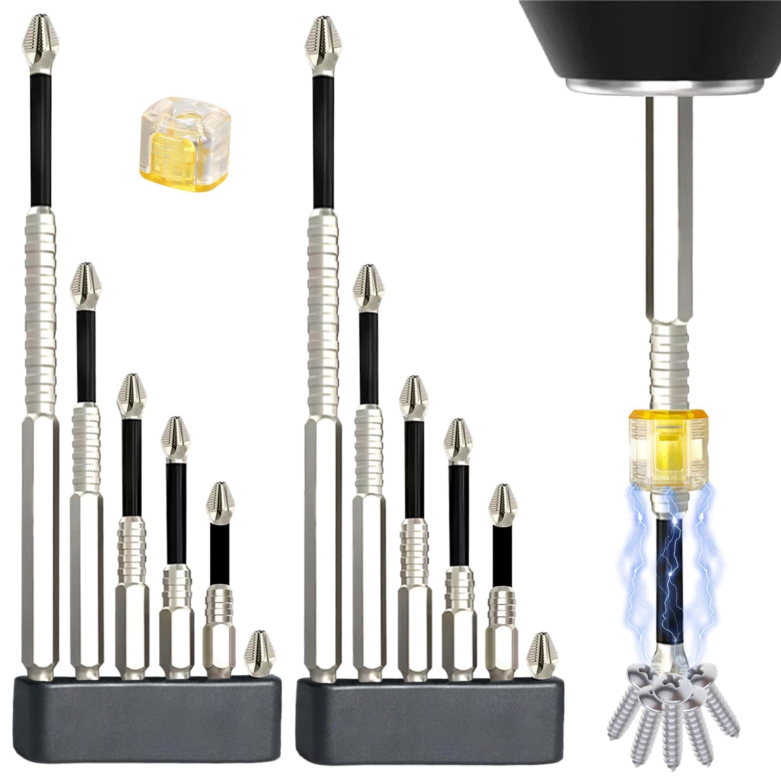 High Magnetic Screwdriver Drill Bit Set, 12Pcs Magfixer New K5 Impact Resistant Non Slip Bit, Magnetic Screwdriver Bits, Fixion Tools Drill Bits, 25 50 65 70 90 150mm(2 sets)