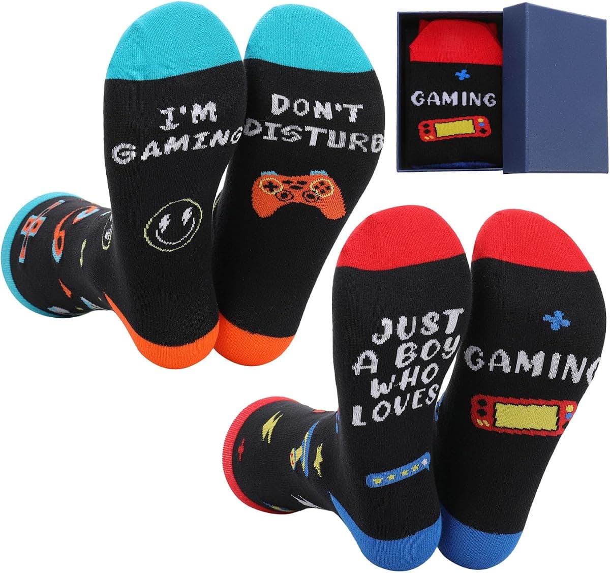 Gamer Gifts for Teens Boys 2 Pack Gaming Socks Ideas with Gift Box for Christmas Video Game Gifts