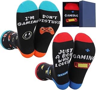 Gamer Gifts for Teens Boys 2 Pack Gaming Socks Ideas with Gift Box for Christmas Video Game Gifts