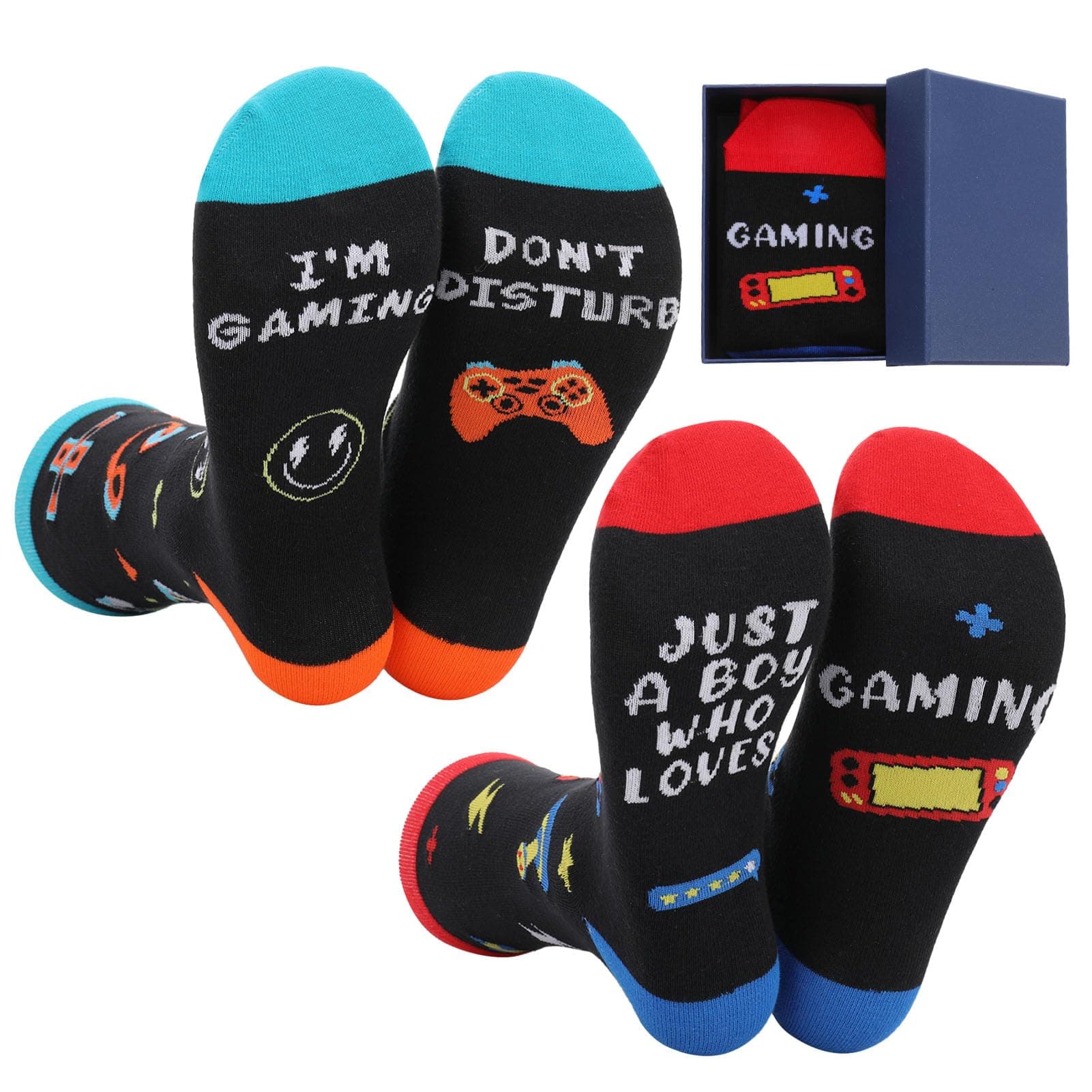 Gamer Gifts for Teens Boys 2 Pack Gaming Socks Ideas with Gift Box for Christmas Video Game Gifts