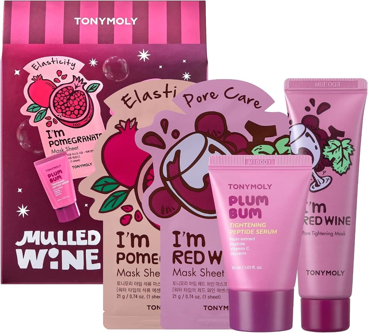 TONYMOLY Mulled Wine Mask & Body Serum Set – Holiday Skincare Gift, Secret Santa Gift, or White Elephant Exchange Idea, 4-Piece Hydrating & Pore Refining Set
