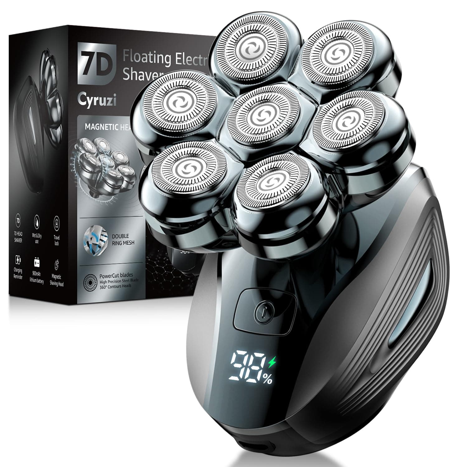 Head Shavers for Bald Men: Upgraded Detachable Head Shaver - 𝟕𝐃 𝐅𝐥𝐨𝐚𝐭𝐢𝐧𝐠 Electric Razor with LED Display, IPX7 Waterproof and Type-C Fast Charging 𝐟𝐨𝐫 𝐅𝐚𝐭𝐡𝐞𝐫'𝐬 𝐃𝐚𝐲