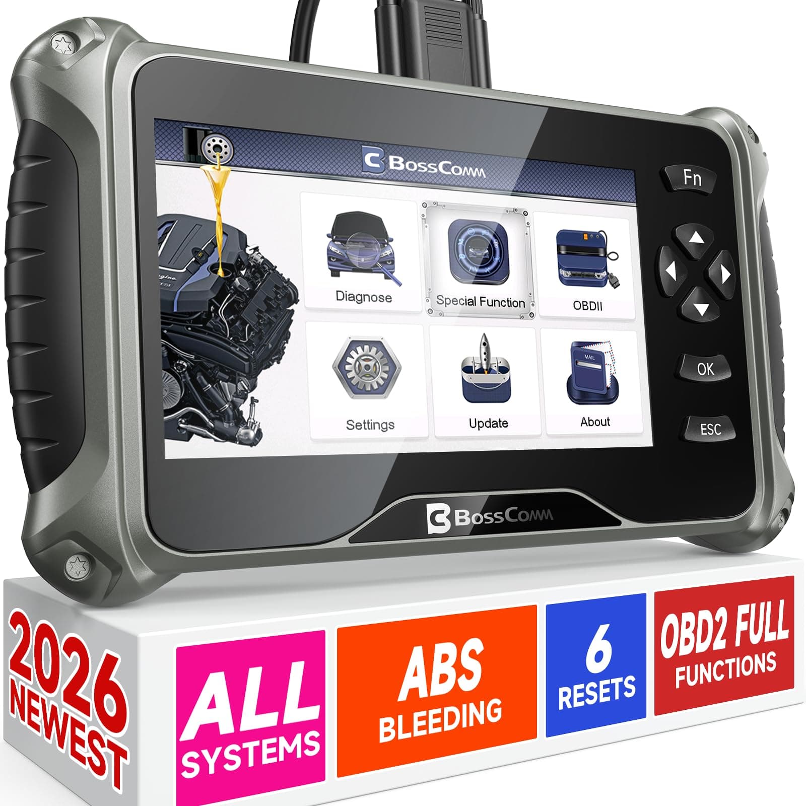 2026 BOSSCOMM IF745 Scanner Diagnostic Tool, Check Engine Code Reader with 6 Resets, ABS Bleeder/Oil/EPB/SAS/Throttle/Battery, Scanner Diagnostic Tool for Vehicles, Lifetime Free Update, Auto VIN