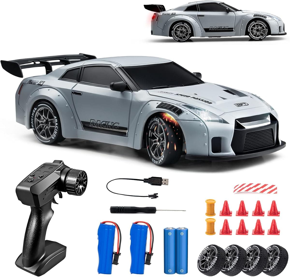 1/24 4WD RC Drift Car, 2.4GHz 20KM/H High Speed Remote Control Racing Car with Drifting Tires, Gift for Kids Adults