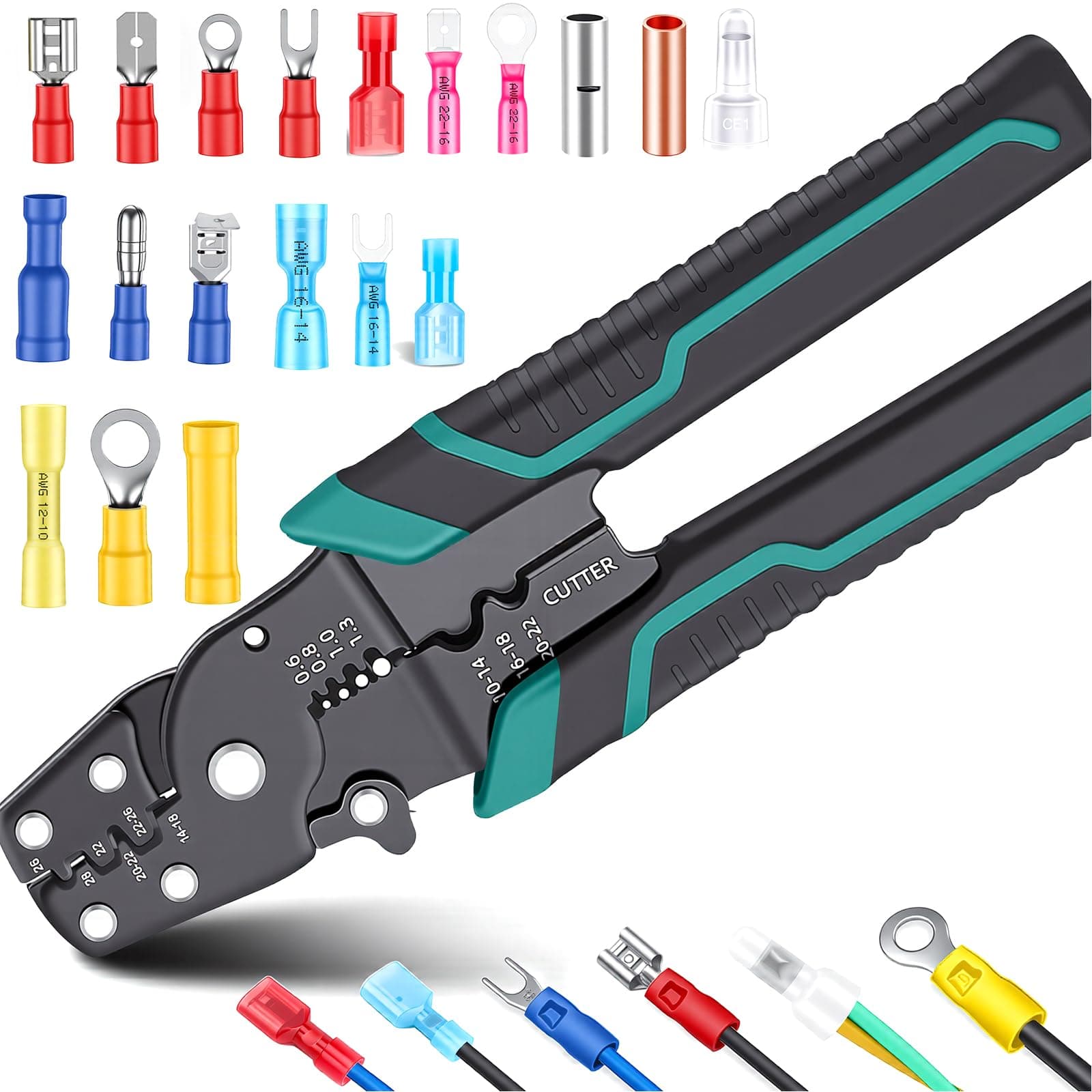 smseace Wire Crimping tool Wire crimper,stripper and cutter for insulated/Bare/Heat Shrink connectors(22-10 AWG) Multifunctional stripping crimping pliers (No connector included)