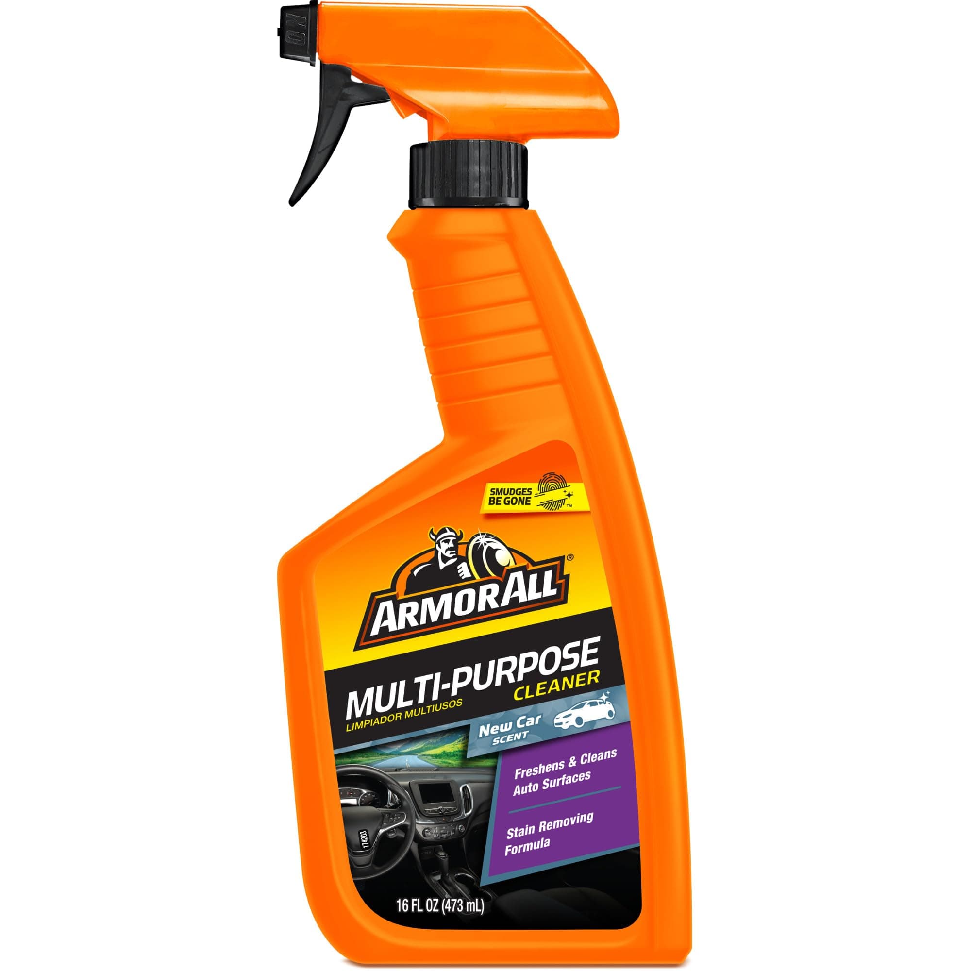 Armor All Multi-Purpose Car Cleaner Spray with Odor Elimination Technology, 16 fl oz Spray Bottle, New Car Scent, Multipurpose Interior Cleaner