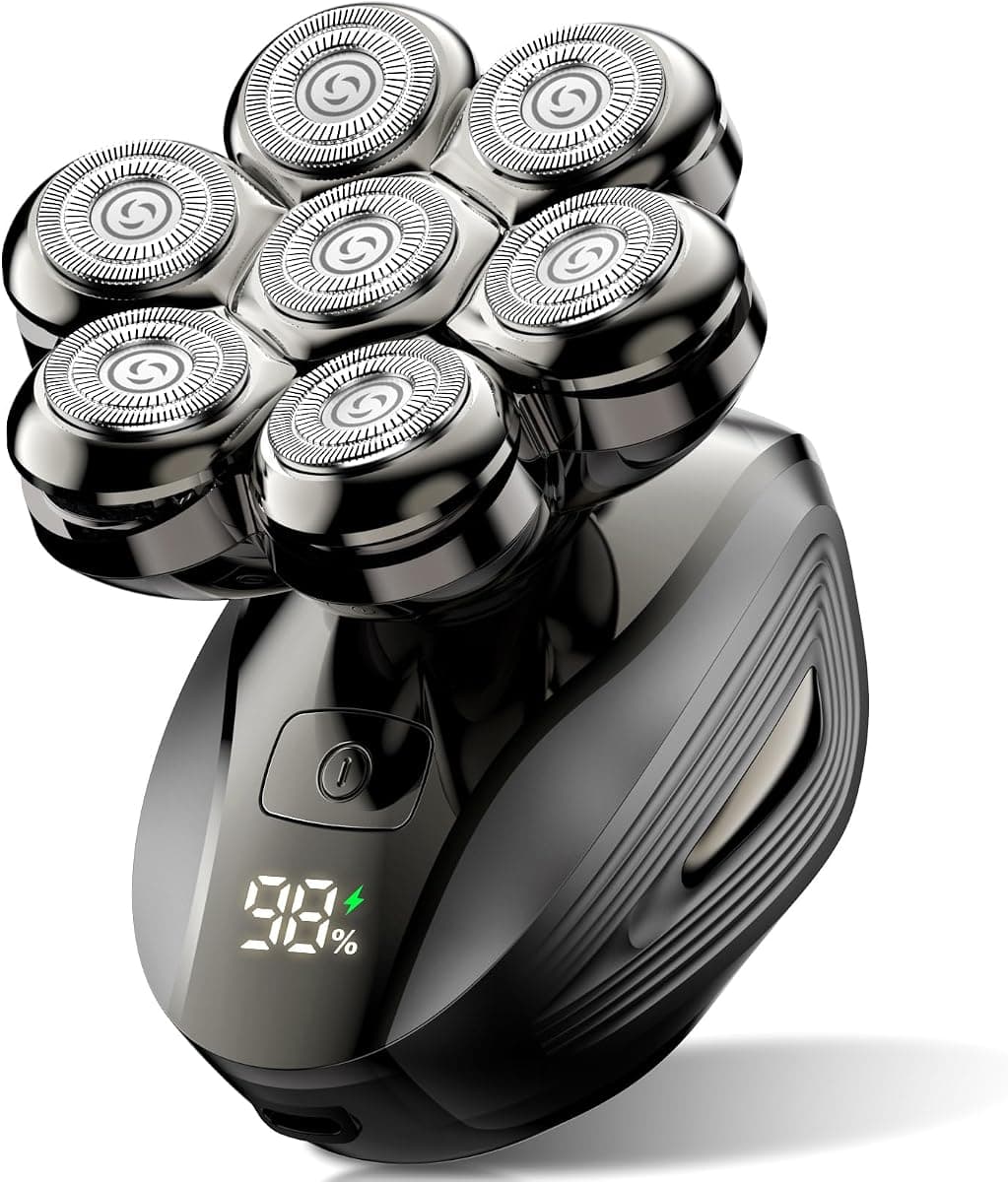 Head Shavers for Bald Men: 7D Floating Electric Razor with Magnetic Removable Head, IPX7 Waterproof Shaver, LED Display & Type-C Fast Charging (Taupe)