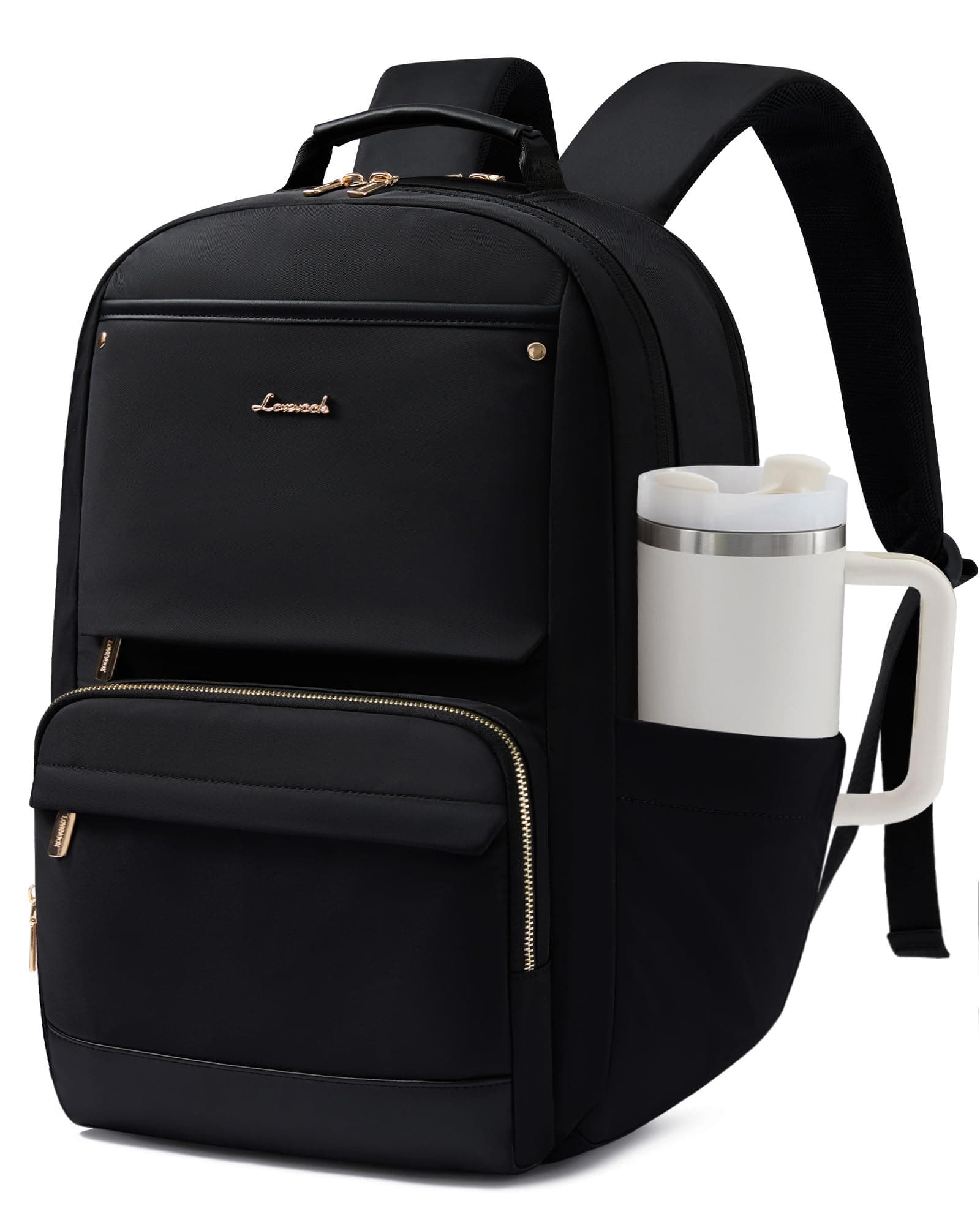 LOVEVOOK Laptop Backpack for Women with Large Capacity Cup Pocket, 15.6 inch Work Purse Travel Bag for Teacher Nurse, Waterproof Computer Business Back Pack, Cute Bookbag for College, Black