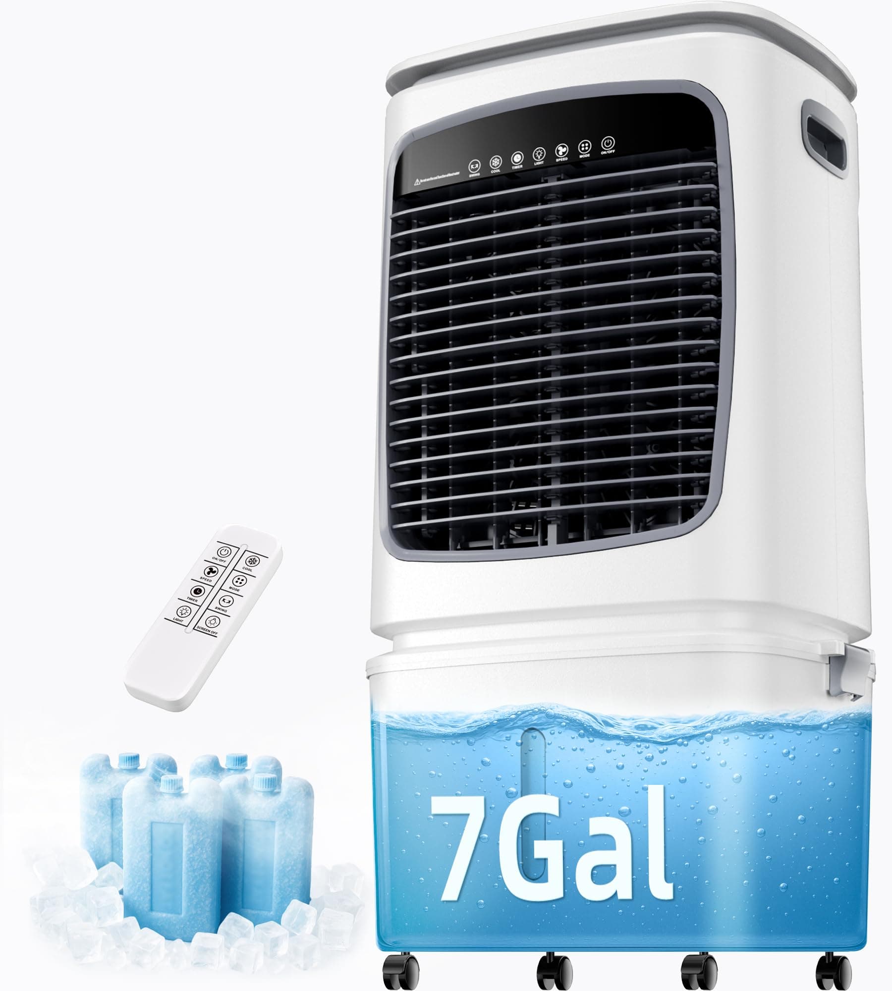 AKIRES 3000CFM Swamp Cooler, Evaporative Air Cooler for 800Sq.ft of Space, Air Cooler with 7.2-Gal Water Tank, 120°Oscillation,4 Ice Packs,12H Timer, Cooling Fans for Outdoor,Indoor Use(35IN)