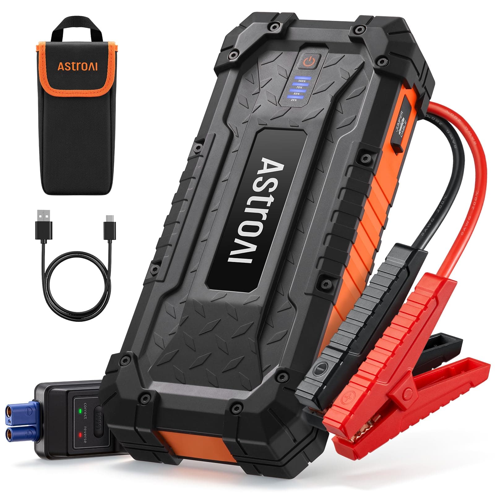 AstroAI S8 Ultra Car Jump Starter, 4000A Safe 12V Battery Booster Pack (All Gas/12L Diesel), Portable Jump Box with Smart Jumper Cables, Type-C/USB, LED Flashlight, Rugged Protection & Storage Bag