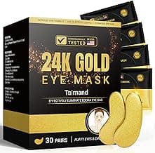 Taimand Under Eye Patches (30 Pairs), 24K Gold Under Eye Mask for Puffy Eyes, Dark Circles,Bags and Wrinkles with Collagen,Relieves Pressure and Reduces Wrinkles,Revitalises and Refreshes Your Skin