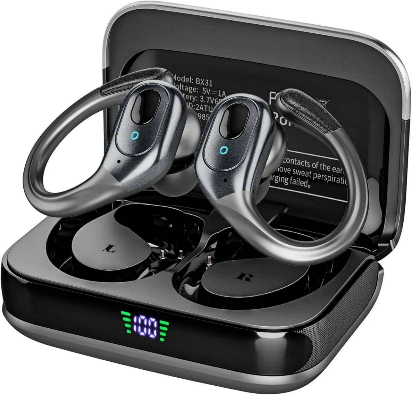 sajawass Wireless Earbuds, Sports Bluetooth Headphones, 75Hrs Playtime Ear Buds with LED Power Display, Noise Canceling Headset, IPX7 Waterproof Earphones for Workout/Running