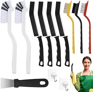 Tedmax 12PCS Grout Brush Set, Hard Bristle Crevice & Baseboard Tool | Crevice cleaning tool designed to reach tight spaces between tiles, sinks, cabinets and baseboards with ease.