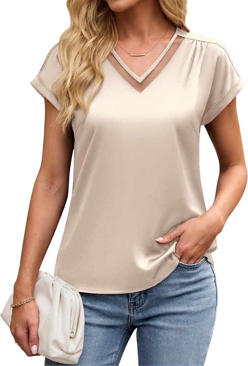 Blooming Jelly Women's Satin Ruffle Sleeve Blouse - Dressy Casual Business Wear