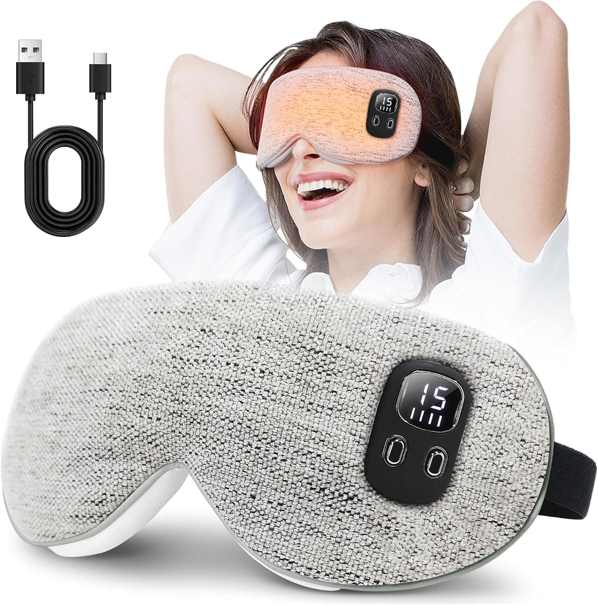 EASICUTI Heated Eye Mask, Cordless Warm Eye Compress for Dry Eyes Blepharitis Stye Treatment Eye Relief Improve Sleep, 4-Level Temperature & Timer, Washable Eye Heating Pad for Sleeping, Travel, Grey