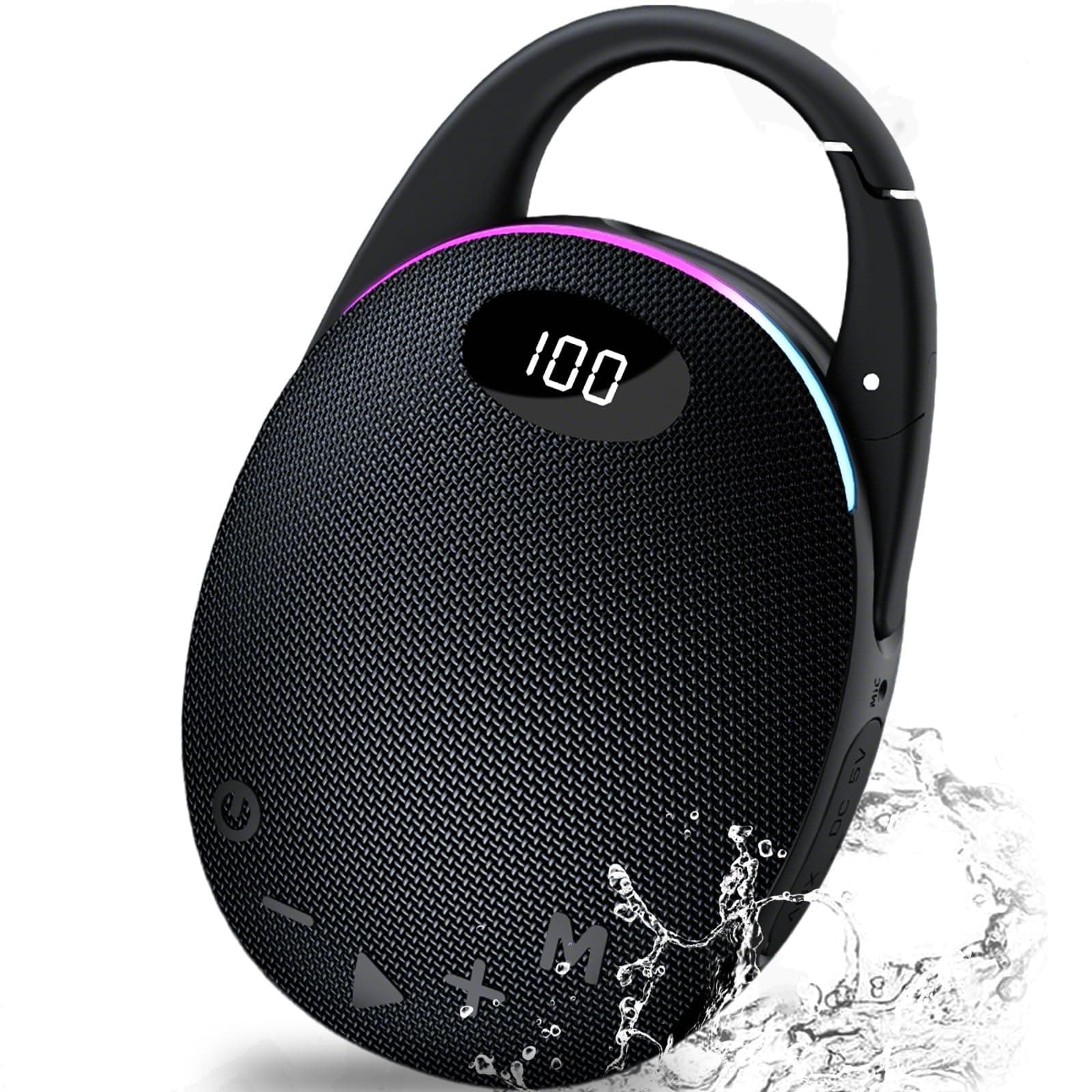 Portable Mini Bluetooth Speaker with HD Sound, LED Power Display, Big Pro Sound with Punchy Bass,Integrated Carabiner, 25H Playtime, Colorful RGB Lights, TWS pairing,Outdoor/Party/Travel, Gift Ideas