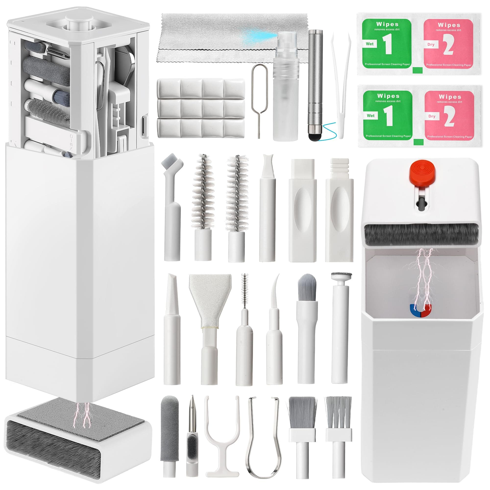 Upgraded 47PCS Phone Cleaning Kit, AirPod & iPhone Cleaner, Electronics Cleaning Tools for Charging Port/USB-C/Speaker, Laptop Cleaner for Keyboard Screen, Tech Gifts for Men, Cool Gadgets (White)