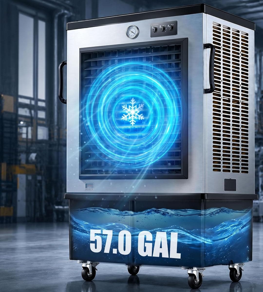 AKIRES 20600 CFM Large Swamp Cooler,Portable Evaporative Air Cooler for 3600 Sq.ft.,with Continuous Auto Fill,57.0-Gal Water Tank,120°Oscillation,3 Speeds,Cooling Fan for Outdoor,Indoor Use(69IN)