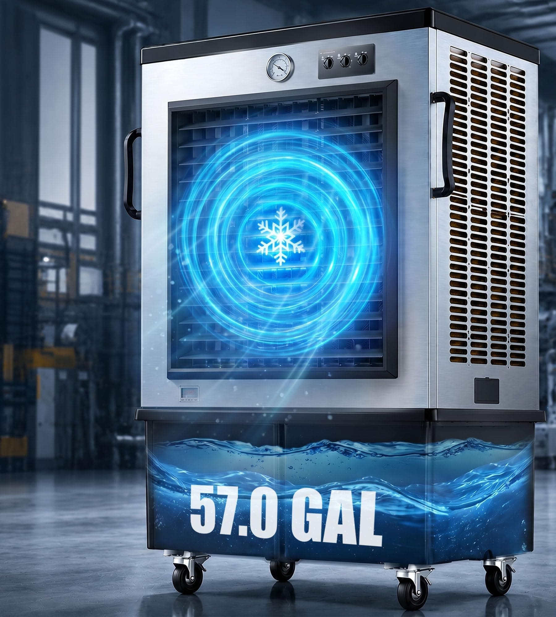 AKIRES 20600 CFM Large Swamp Cooler,Portable Evaporative Air Cooler for 3600 Sq.ft.,with Continuous Auto Fill,57.0-Gal Water Tank,120°Oscillation,3 Speeds,Cooling Fan for Outdoor,Indoor Use(69IN)