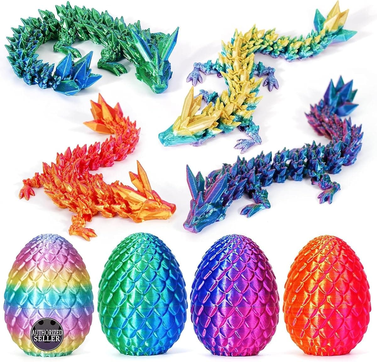 TBOLINE 4PCS 3D Printed Dragon Egg, Articulated Crystal Animals Cool Fidget Toys, Small 3D Printer Dinosaur Eggs Party Favors Toy Classroom Prizes for Kids Boy Girls 5-7 8-12