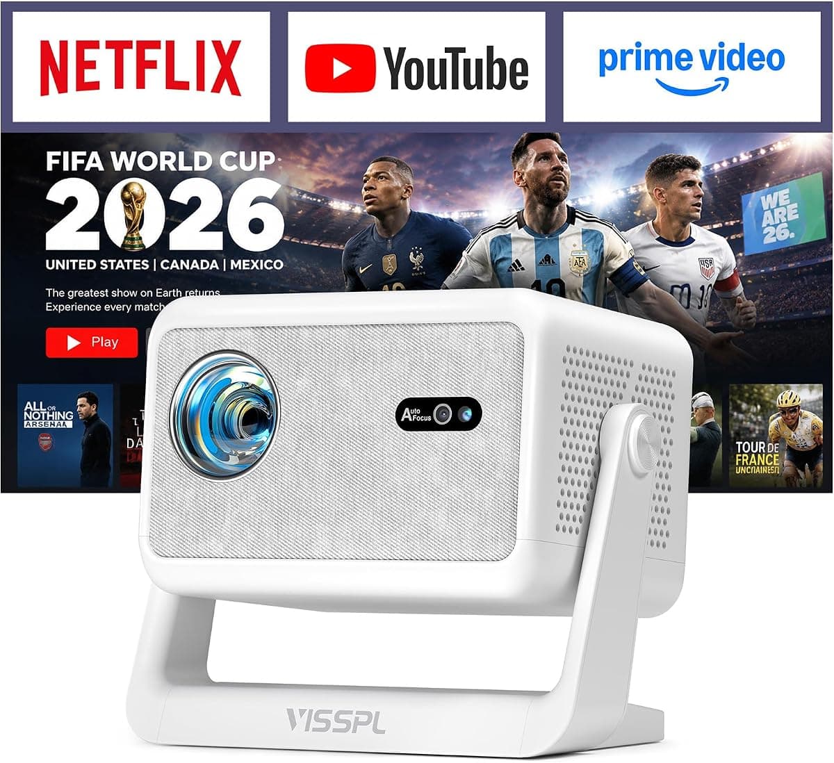 [Now with Netflix & 3200ANSI] 4K Smart Projector with WiFi and Bluetooth,Auto Focus & Keystone Portable Mini Projector with Stand,Outdoor Home Theater Small Proyector for bedroom White