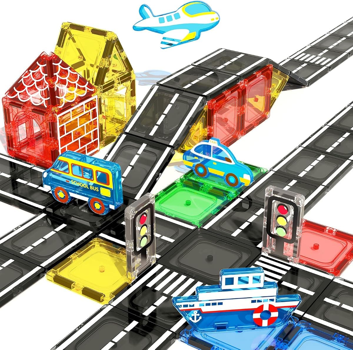 Magnetic Tiles Road Set, STEM Magnetic Building Blocks for Toddlers Kids Ages 3-5 4-8, Birthday for 3+ Year Old Boys Girls