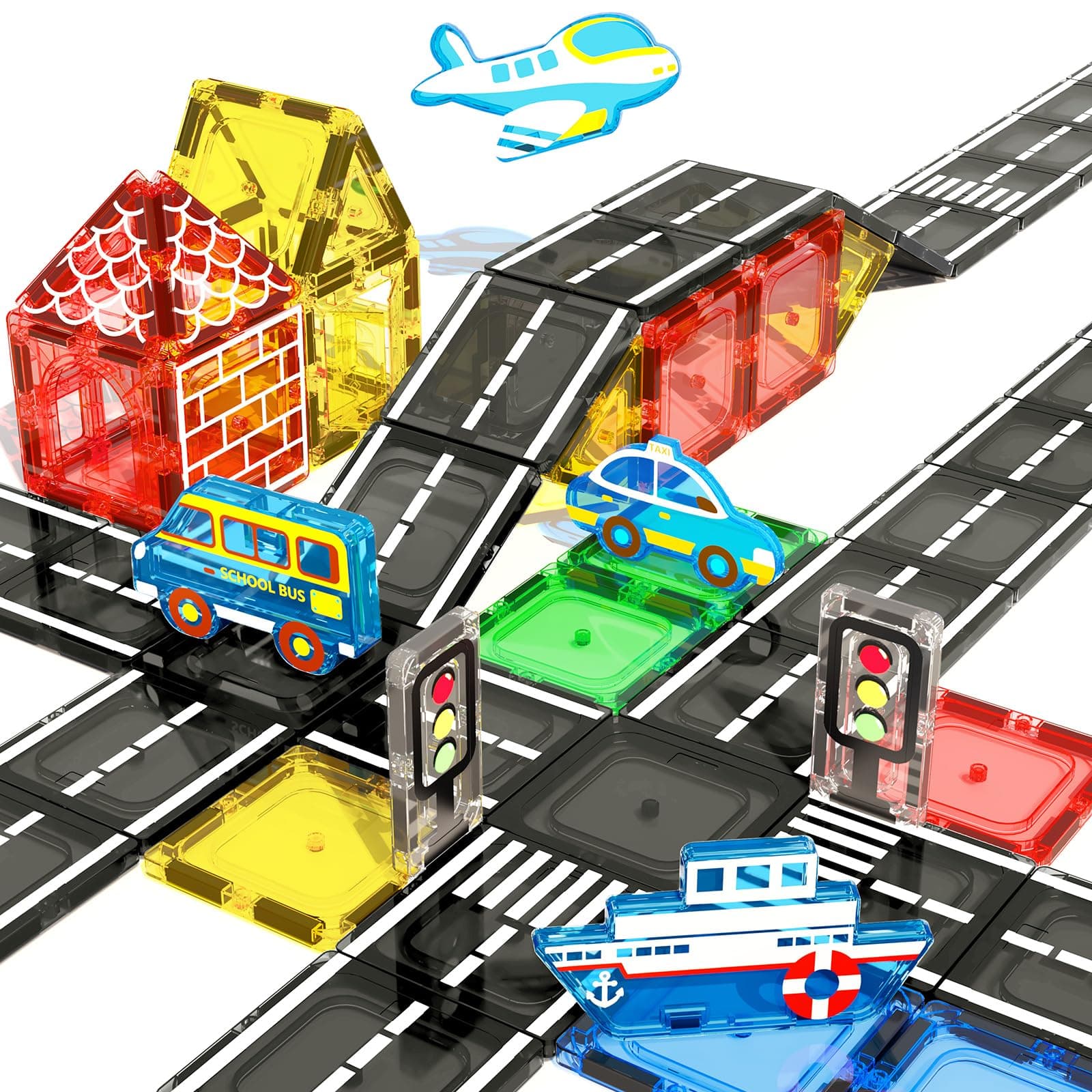 Magnetic Tiles Road Set, STEM Magnetic Building Blocks for Toddlers Kids Ages 3-5 4-8, Birthday for 3+ Year Old Boys Girls