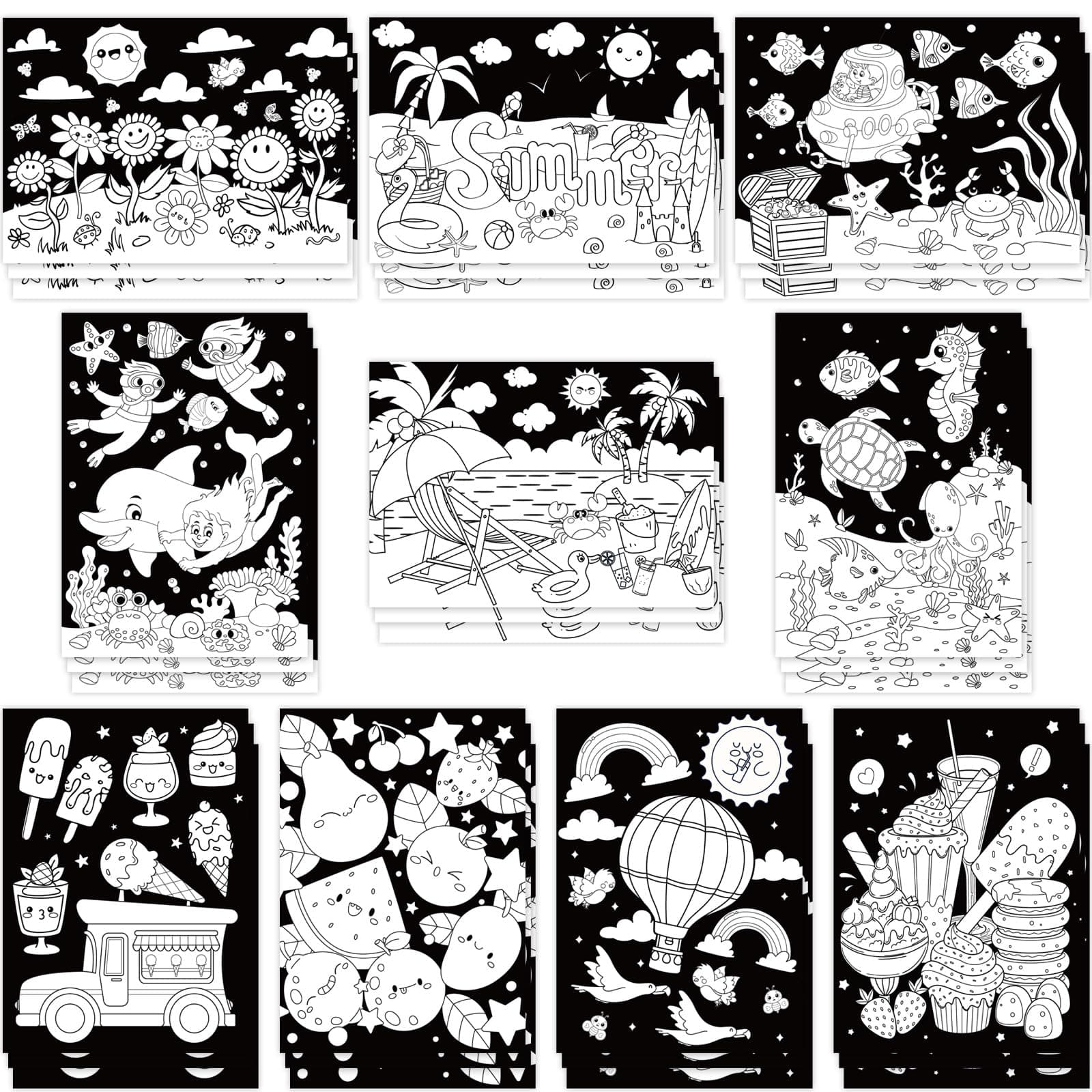Zhanmai 30 Pcs Color Your Own Summer Posters, 10 Designs DIY Happy Summer Crafts Coloring Posters Bulk for Kids Holiday Party Activities Home Classroom Art Projects