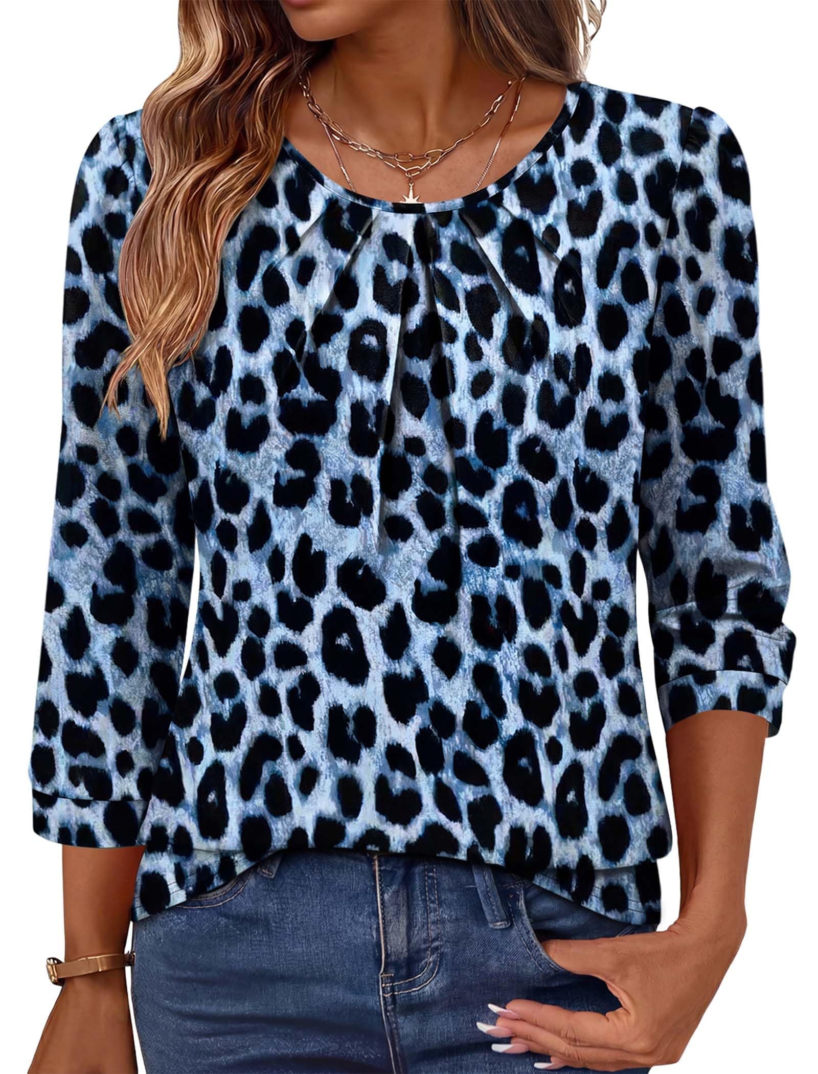 OFEEFAN 3/4 Length Sleeve Womens Tops Business Casual Outfits Pleated Front Blouses Dressy Casual Summer Outfits 2026