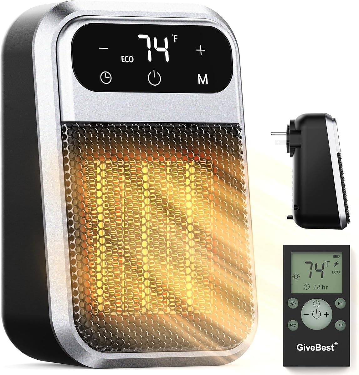 GiveBest Small Plug In Heater, Digital Display Bathroom Heaters for Indoor Use, 800W Ceramic Portable Electric Mini Heat with Adjustable Thermostat and 12h Timer,ECO mode save energy for Office Home