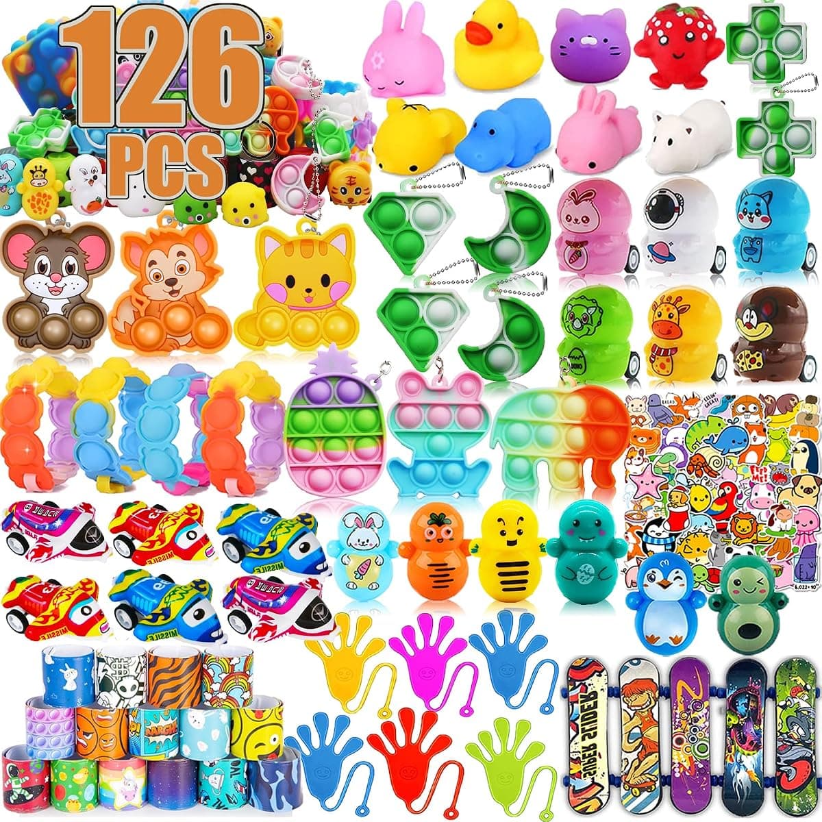 126 Pack Party Favors for Kids 3-5,Pop Fidget Toys, Classroom Prizes, Treasure Box Toys, Pinata Filler, Goodie Bag Stuffers, Treasure Chest, Prize Box Bulk Small Toys, Easter Basket Eggs Stuffers
