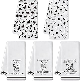 French Bulldog Kitchen Dish Towel - 5Pcs Cute French Bulldog Cleaning Dishcloth Puppy Dog Absorbent Bar Quick Dry Hand Towel Tea Towels for Housewarming Birthday Xmas Gift Bathroom Kitchen Home Decors