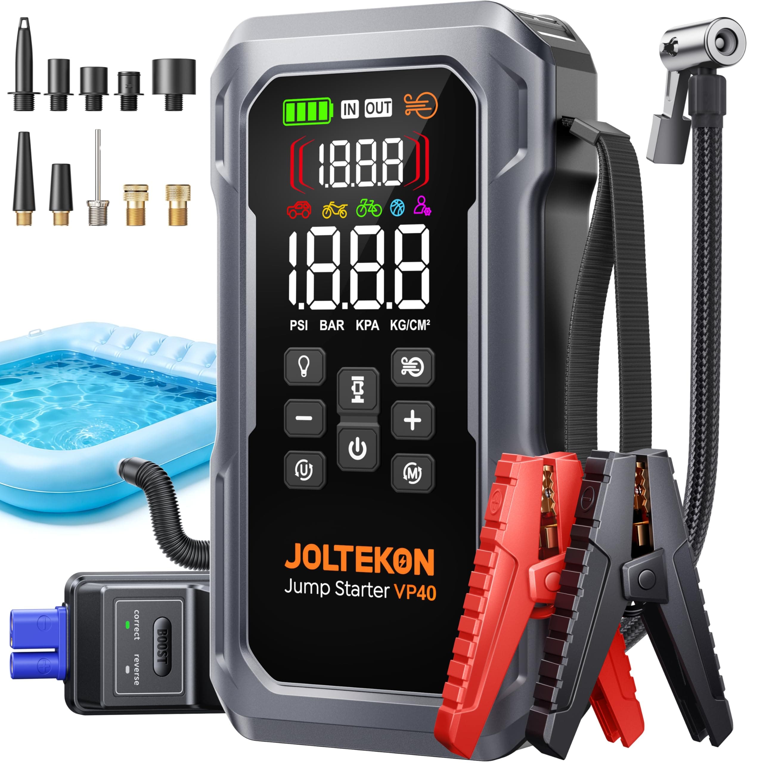 6000A 160PSI 9-in-1 Car Battery Jump Starter with Air Compressor & Air Blower (All Gas 12L Diesel), Battery Jumper Starter Portable Jump Box for Car Battery with 800LM Light/18W Fast Charge