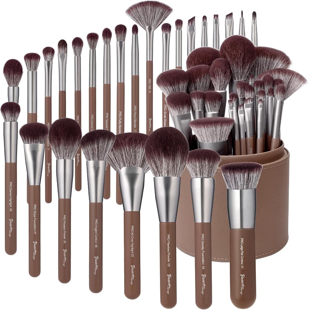 Bueart Design 26 Pcs Chocolate-colored Gift Makeup Brushes Set with Extra Large Holder,Elegant Make up Brushes for Foundation,Face Blending Powder, Contour, Highlight, Concealer, Eyeshadow