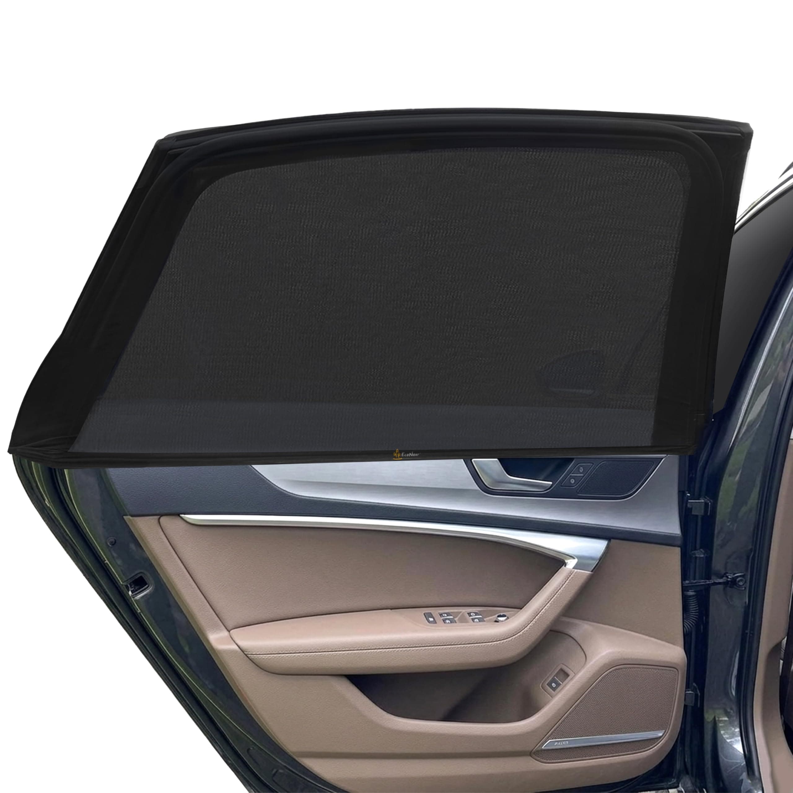 EcoNour Car Window Screens for Camping (Pack of 2) | 100% Protection from Bugs, UV and Mosquito Net | Breathable Mesh Baby Window Covers for Privacy Blackout (Medium 16"x30") | Car Window Accessories