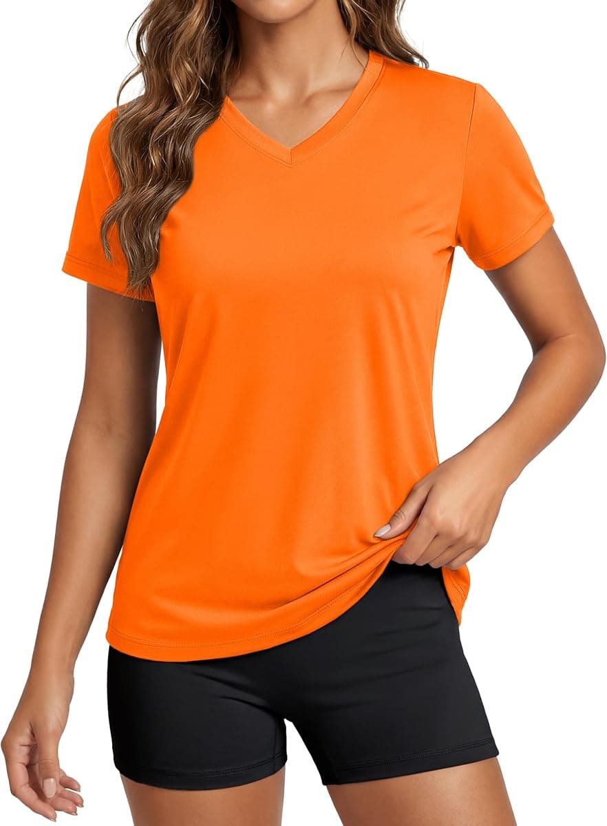 MAGCOMSEN Women's Workout Tops Short Sleeve UPF 50+ Athletic Shirts Quick Dry V-Neck T-Shirt Moisture Wicking Gym Tee