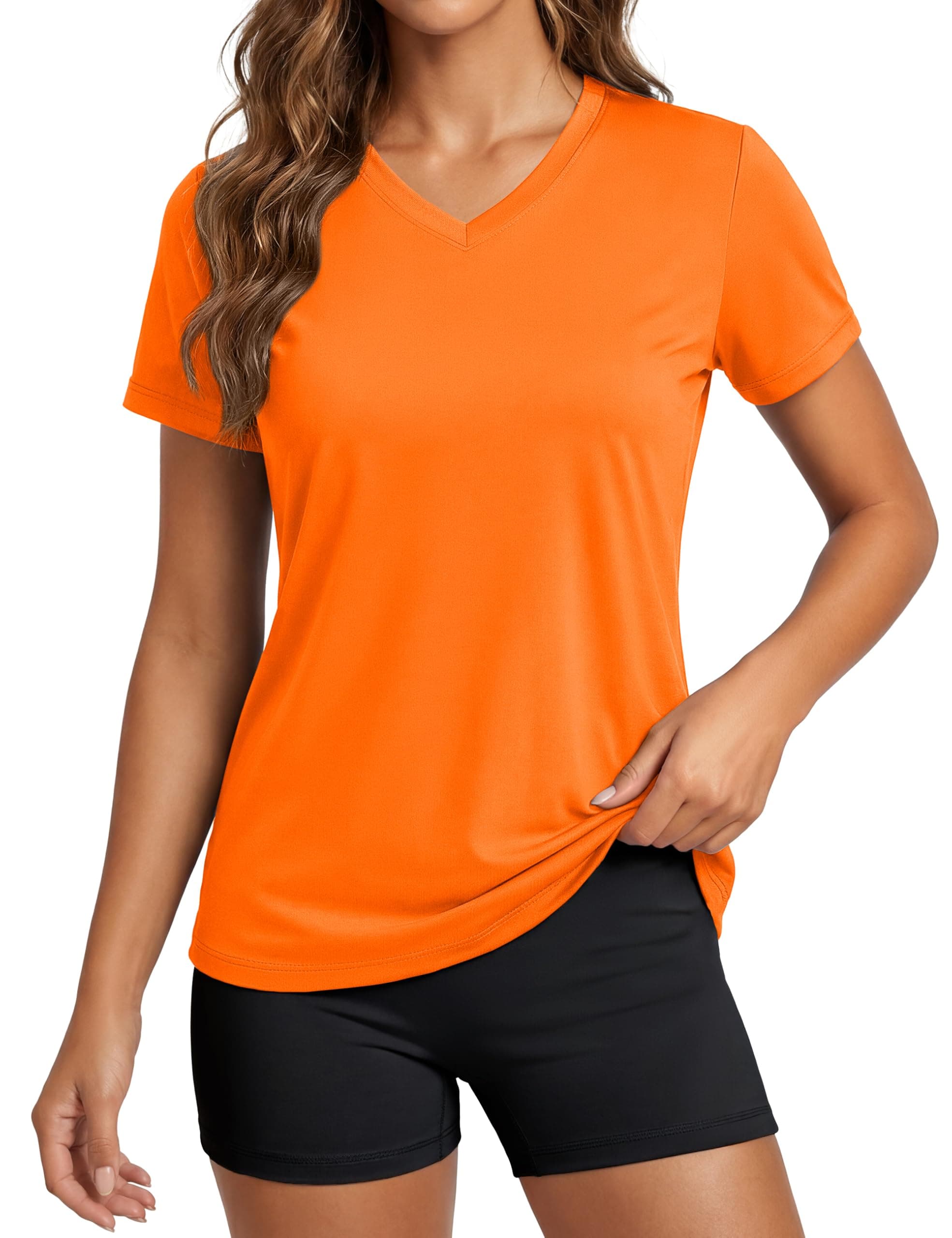 MAGCOMSEN Women's Workout Tops Short Sleeve UPF 50+ Athletic Shirts Quick Dry V-Neck T-Shirt Moisture Wicking Gym Tee