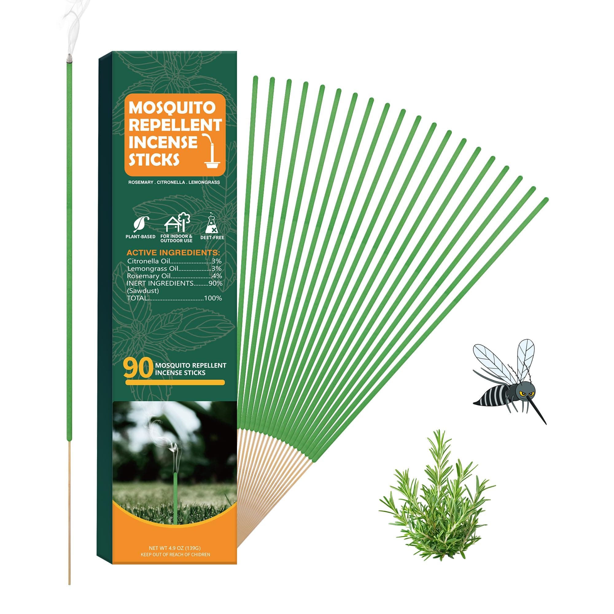 90 pcs Mosquito Repellent Outdoor Patio Sticks, Citronella Repellent Incense Sticks, Natural Essential Oil Incense, Repel Mosquito for Indoor, Patio, Camping, Fishing