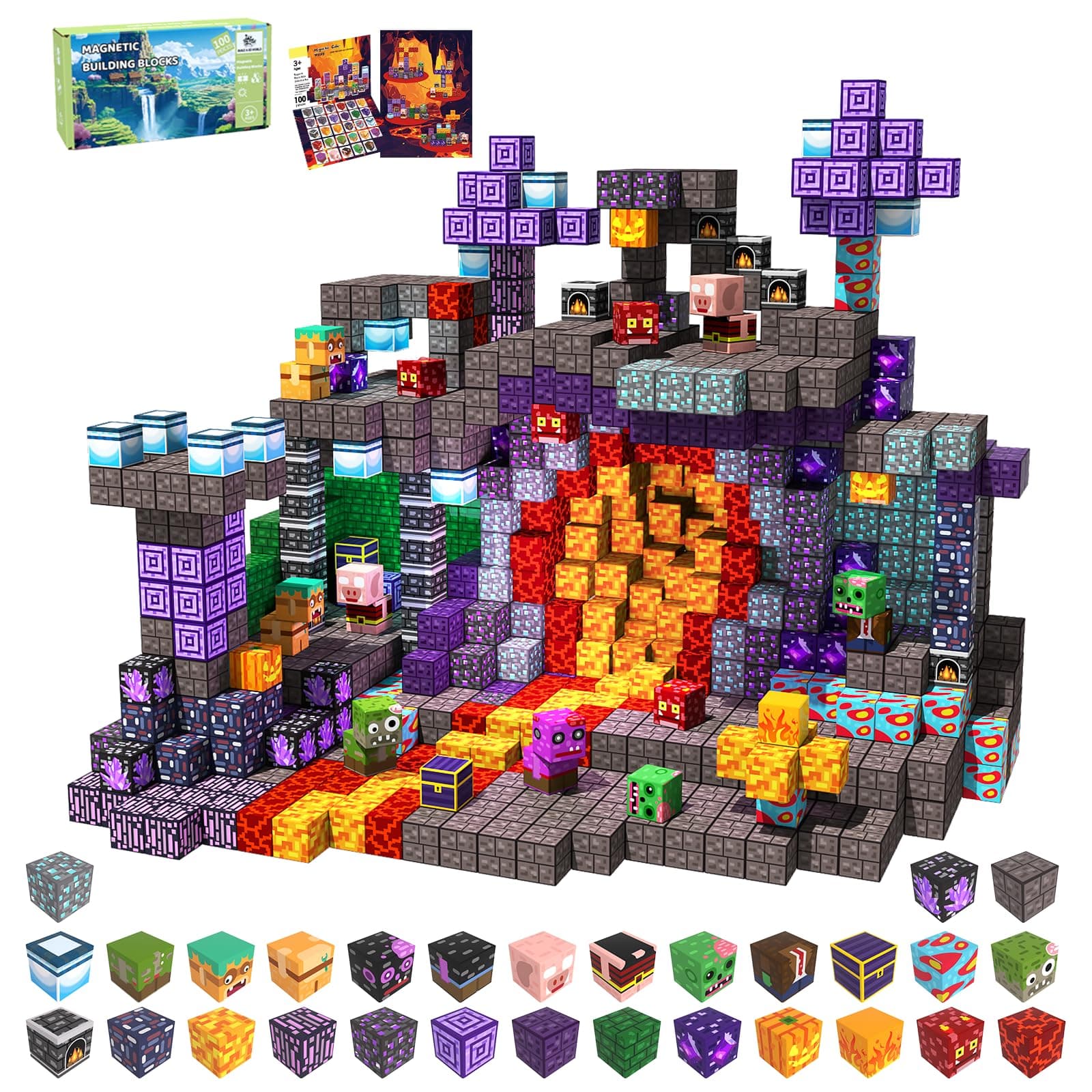 100 PCS Magnetic Blocks - Magnetic Building Blocks Toys for Kids, Stacking Magnets for Kids, STEM Sensory Toys, Christmas Birthday Gifts for Boys and Girls Ages 3+ Years Old