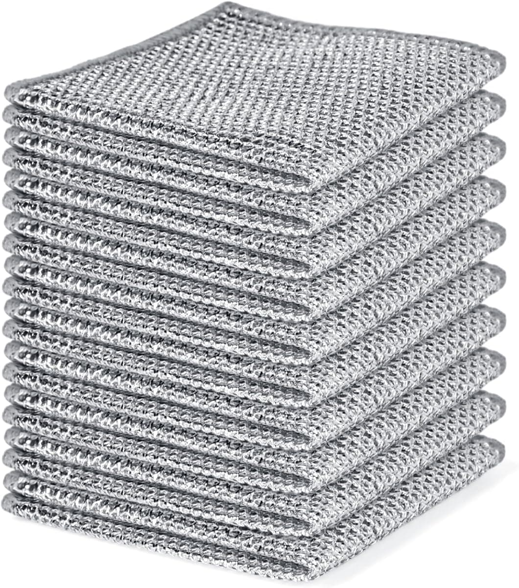 Aidoclip 10PCS Set Non-Scratch Steel Wool Dishcloth - Multi Purpose Wire Dishwashing Rags Kitchen Towels and Dishcloths Sets Durable Cleaning Pads Bathroom Home Essentials Cleaning Supplies Tools
