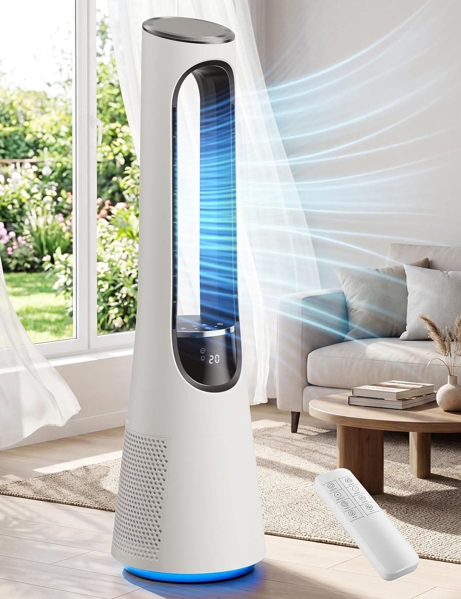 MEPTY 38" Bladeless Tower Fan for Bedroom,Bladeless Fan with 5-Color LED,120°Adjustable Oscillating,20 Speeds & 4 Modes,Quiet DC Motor,Tower Fan for Home Office Use