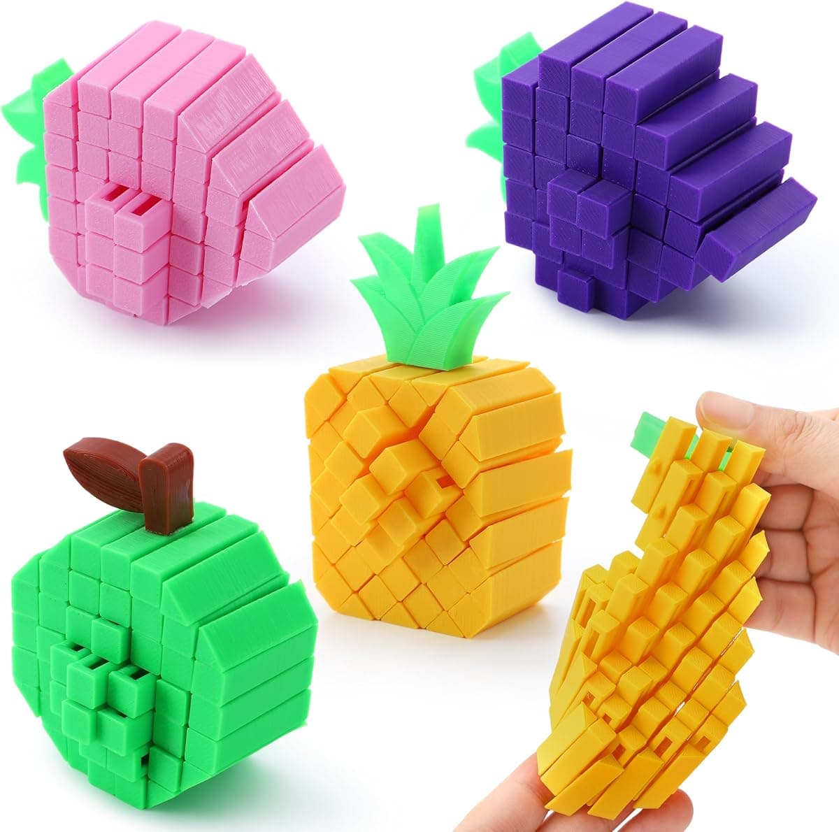 JOYIN 4 Pcs 3D Printed Fruit Fidget Toys, Make a Sound Flexible Desk Fidget Toy for Stress Relief, Boys Girls Kids Adults Birthday Gift Party Favors Stress Toys