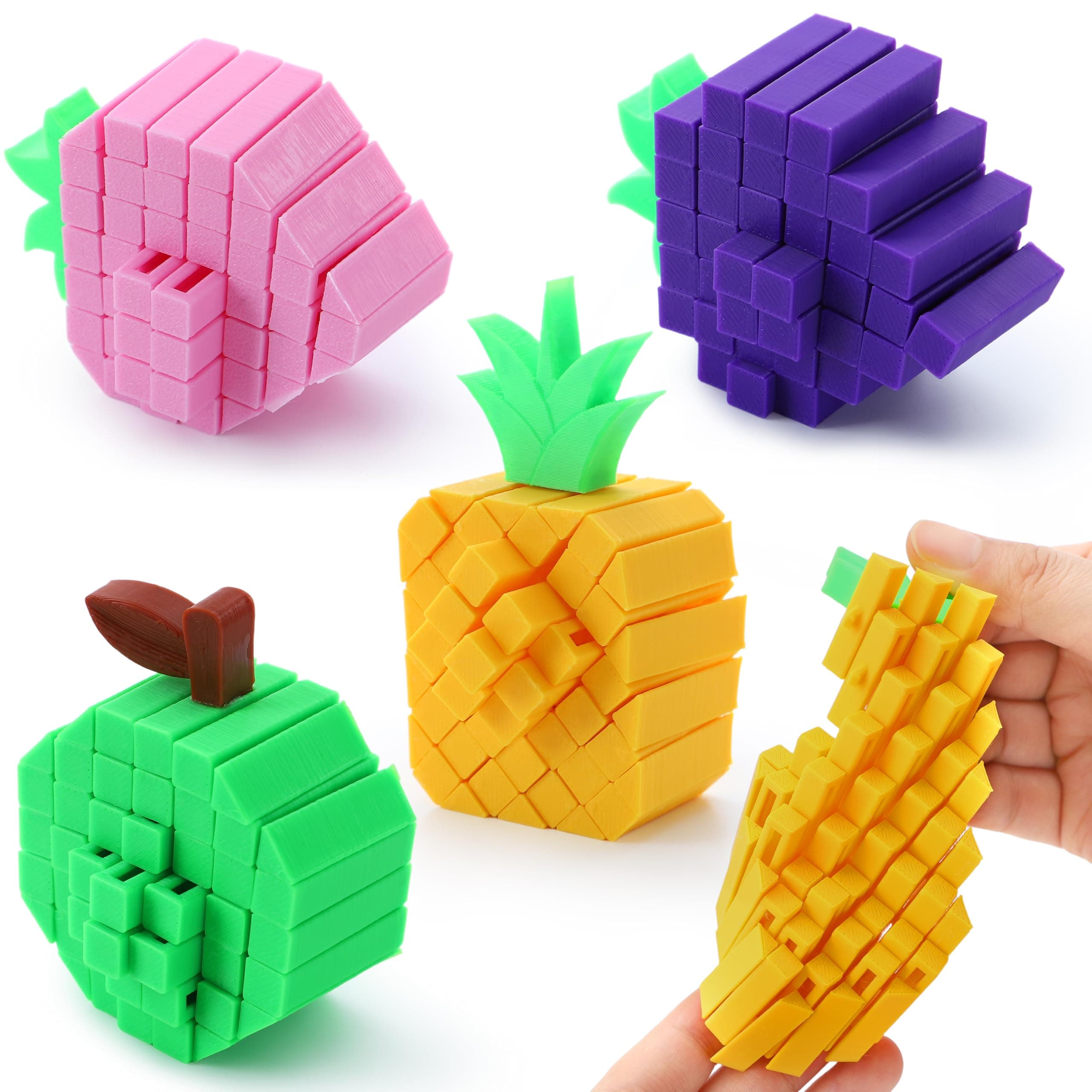 JOYIN 4 Pcs 3D Printed Fruit Fidget Toys, Make a Sound Flexible Desk Fidget Toy for Stress Relief, Boys Girls Kids Adults Birthday Gift Party Favors Stress Toys