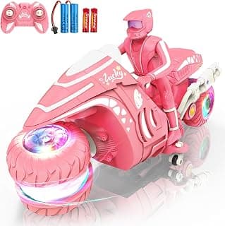 RC Motorcycle Toy with RGB Wheels Light, 360° Rotation High Speed Remote Control Dirt Bike with Rider, 2.4Ghz Off-Road Kids' Play Motorcycles for Girls Boys Age 5-12