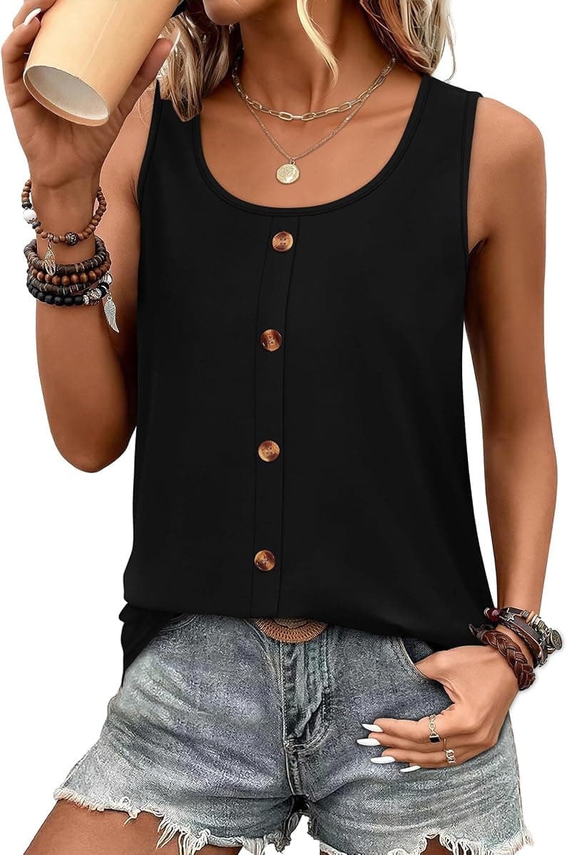 WIHOLL Tank Tops for Women Summer Tops Trendy Dressy Casual Spring Vacation Outfits Crewneck Button Down Sleeveless Shirts